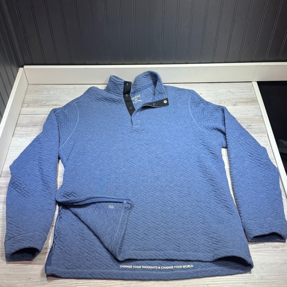 Rhone Sweater Mens Large Blue Gramercy Quilted Pullover 1/4 Snap Fleece Casual